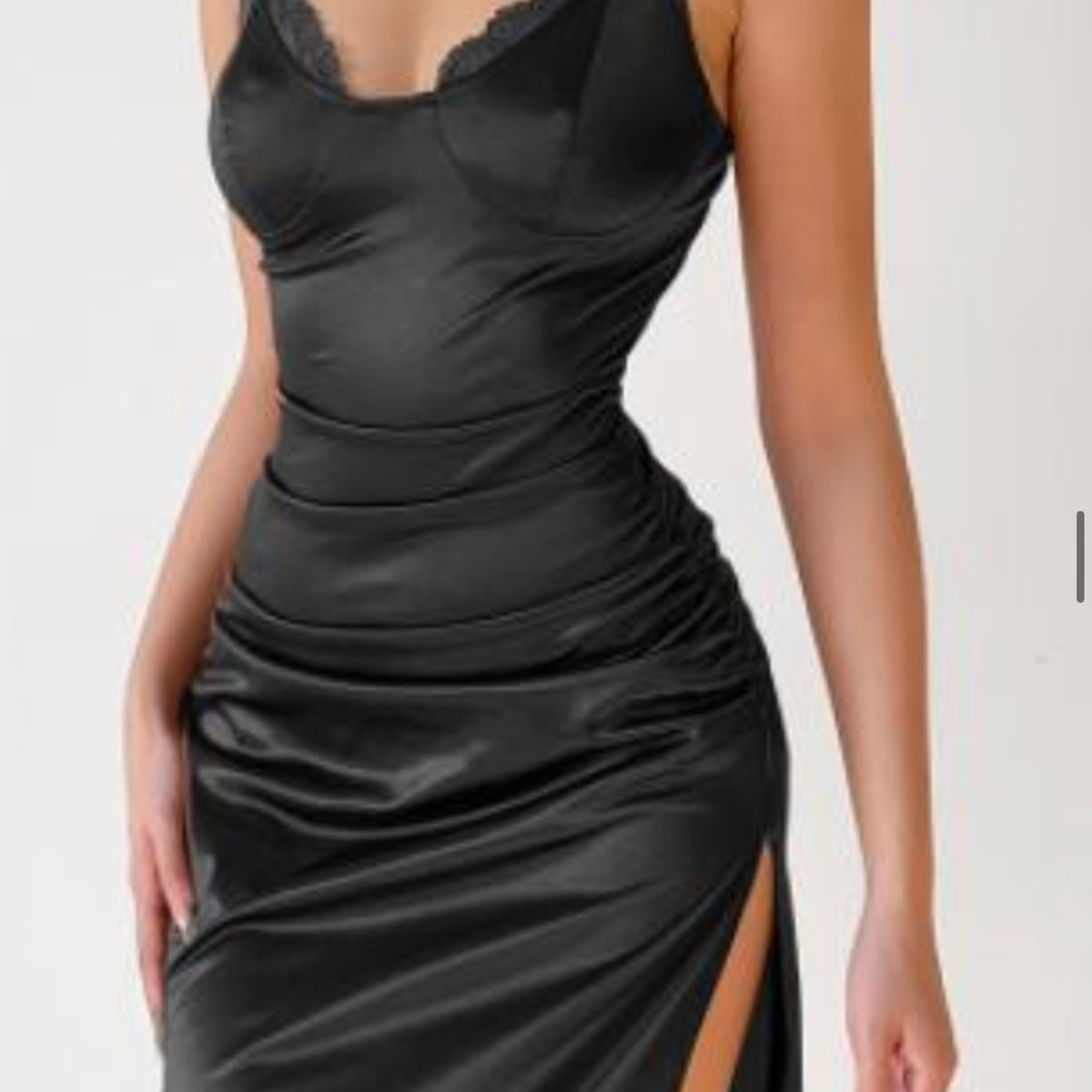 Satin Laced – Paneled Slit Slip Dress