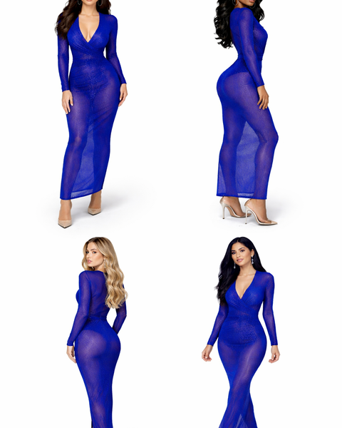 Sexy Mesh See Through Glitter Evening Party Long Dress