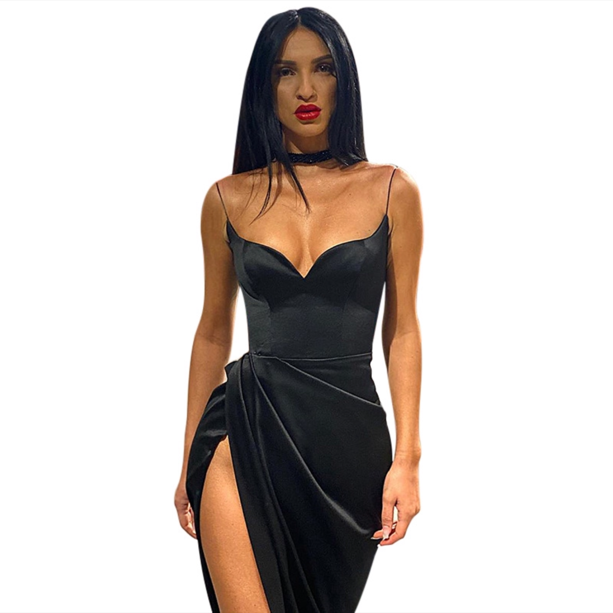 Satin Sexy High Slit Slim Dress