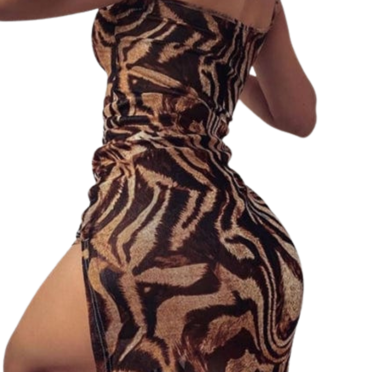 Women Slit Single Sling Leopard Dress