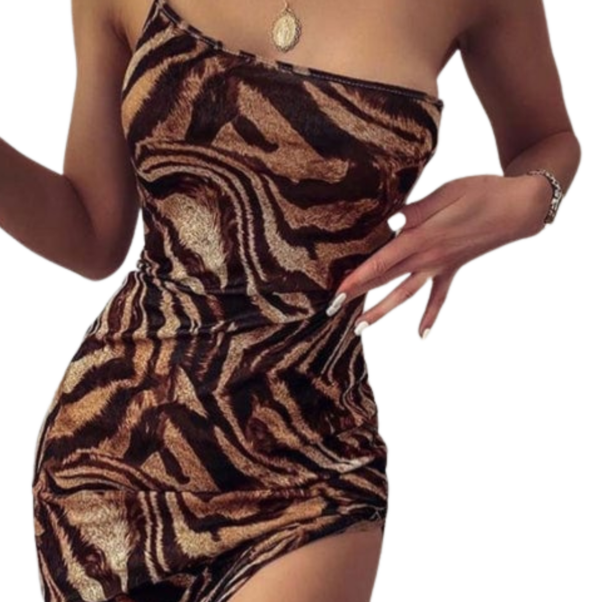 Women Slit Single Sling Leopard Dress