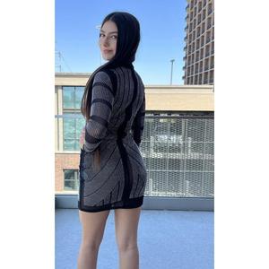 Embellished Crewneck Bodycon Dress Casual Mesh
